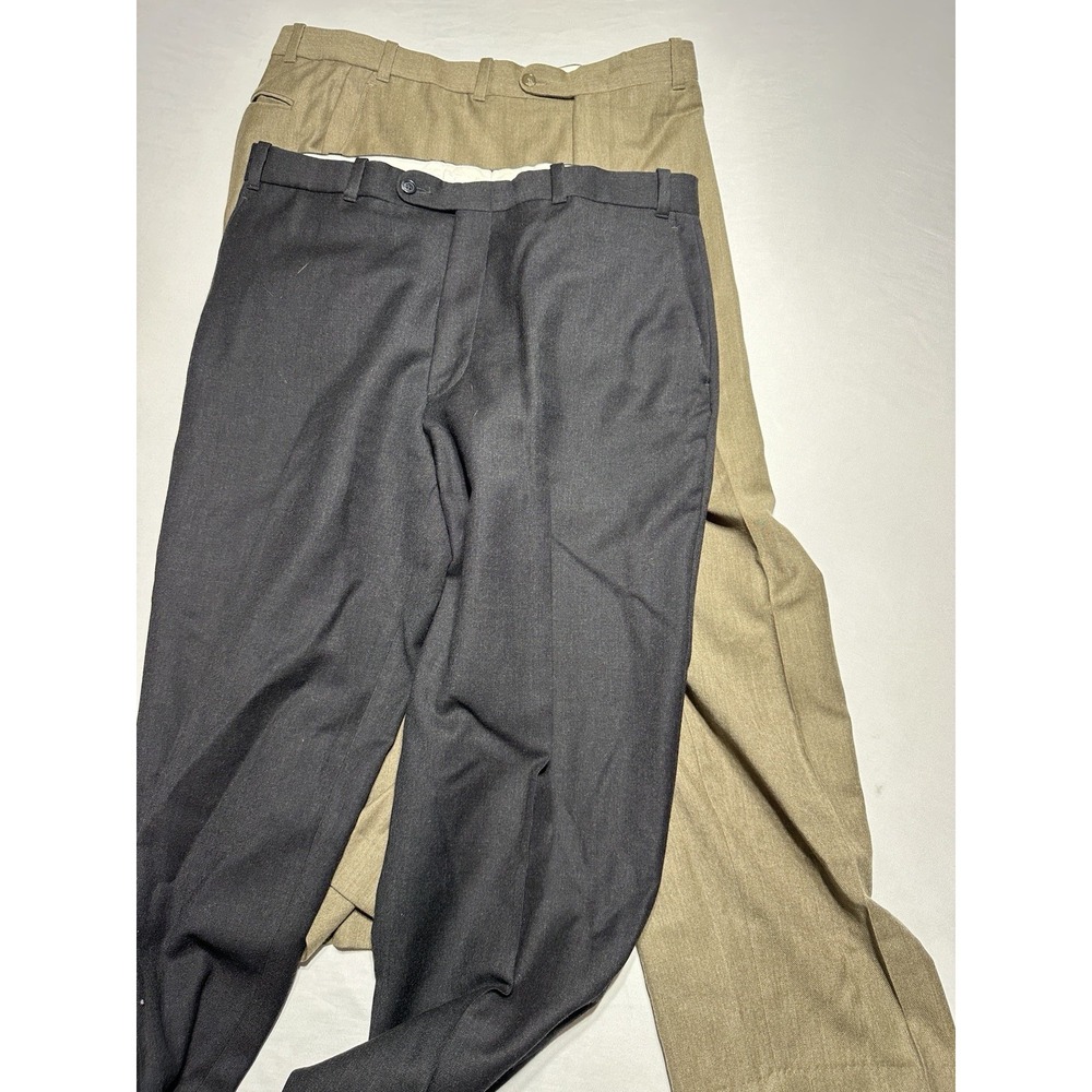 LL Bean 100% Wool Dress Pants Lot Mens 36 Charcoal Dark Tan Made in Canada